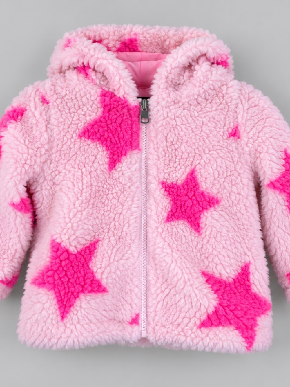 Steve Madden Baby Girls 12M Pink Star Faux Fur Hooded Jacket Coat NWT